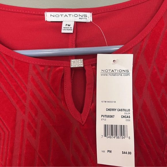 New! Notations Red Velvet Blouse – Petite Medium Perfect for Holidays & Parties - Picture 2 of 3